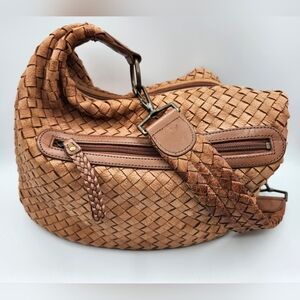 Donna Dixon Vintage Woven Hobo Tan Leather Shoulder Bag